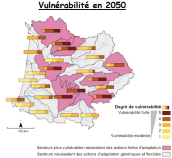Cartografía de la vulnerabilidad de los territorios al cambio climático en el sector del agua en la cuenca del Adour-Garona - Francia